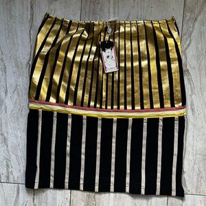 Custo Barcelona Nai Sun Fx Gold and Black Striped Pencil Skirt